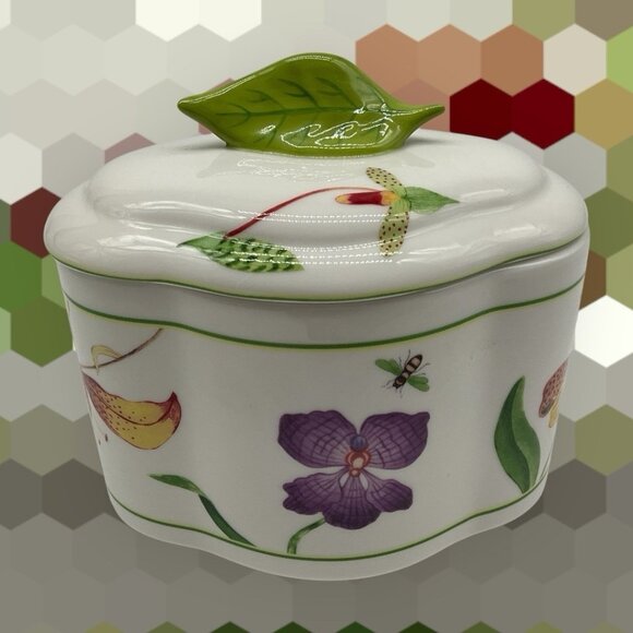 Lynn Chase Fantasia Decorated Covered Vanity Hand Painted Orchids and Butterfly - Picture 3 of 16